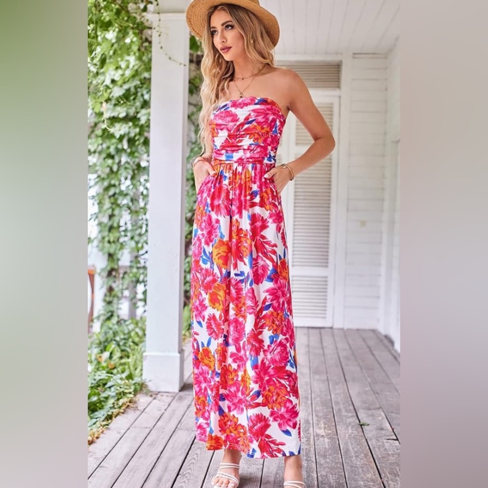 Grace Karin Floral Strapless Maxi Dress XL